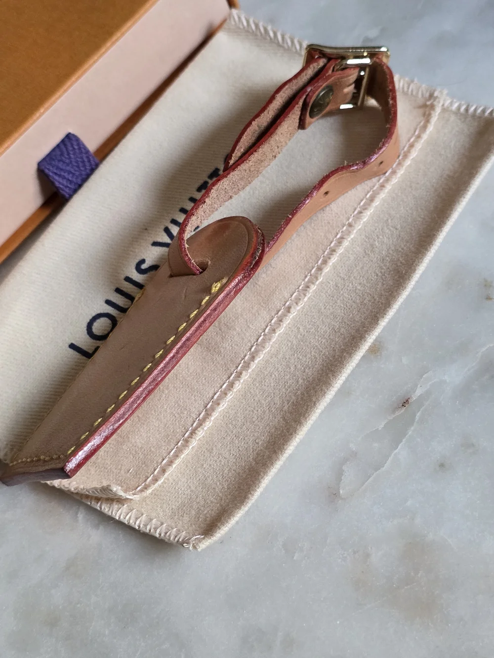 Authentic Louis Vuitton Vachetta Leather Luggage Tag W/ Box & Dustbag